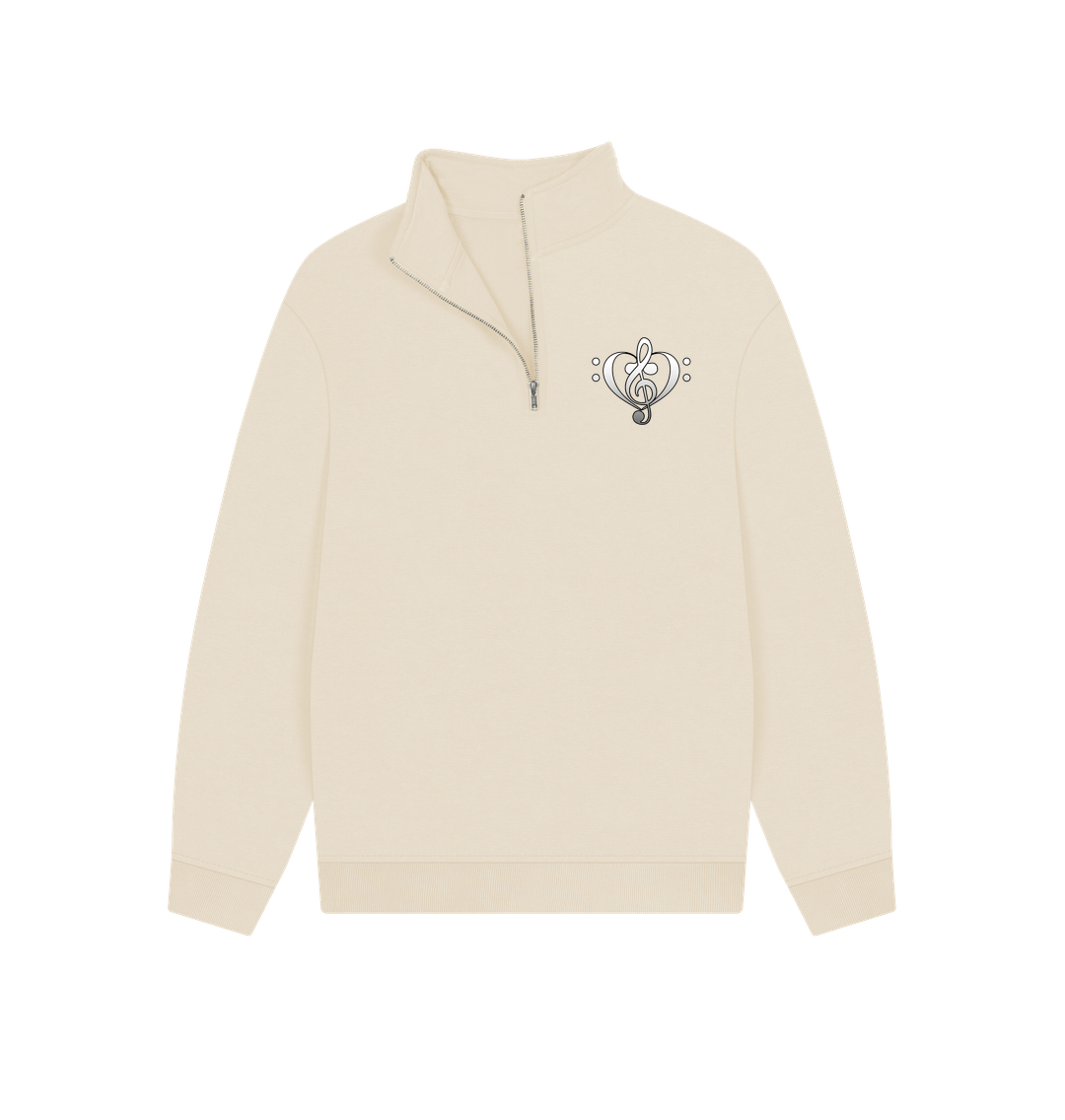 Oat Combined Clef Heart Symbol Graphic Unisex Quarter Zip Sweatshirt