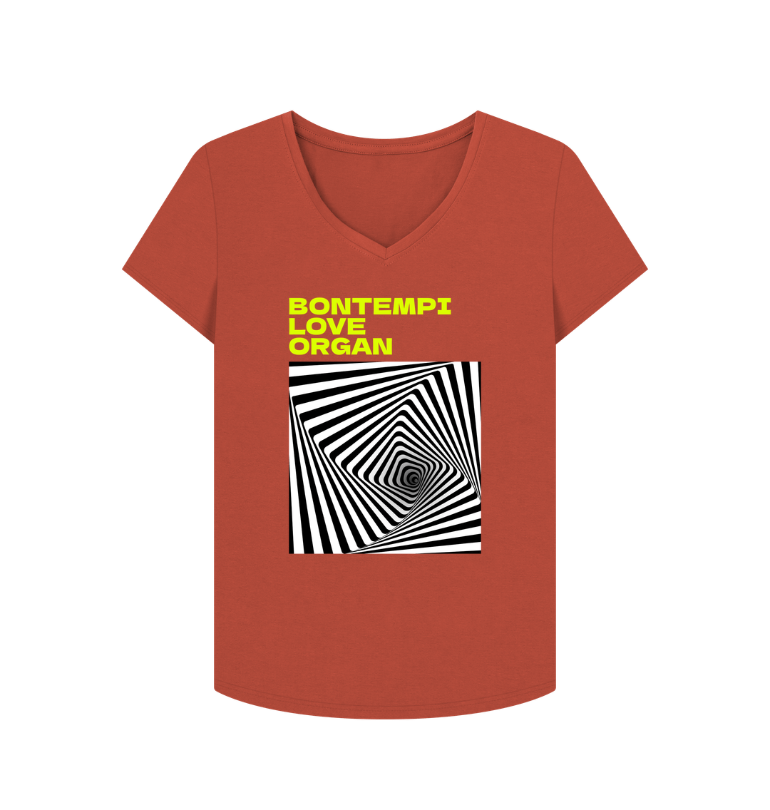 Rust Bontempi Love Organ Green & Black Graphic Womens V-Neck T-Shirt