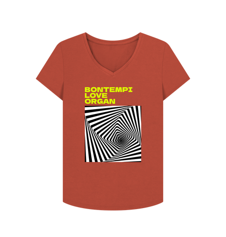 Rust Bontempi Love Organ Green & Black Graphic Womens V-Neck T-Shirt