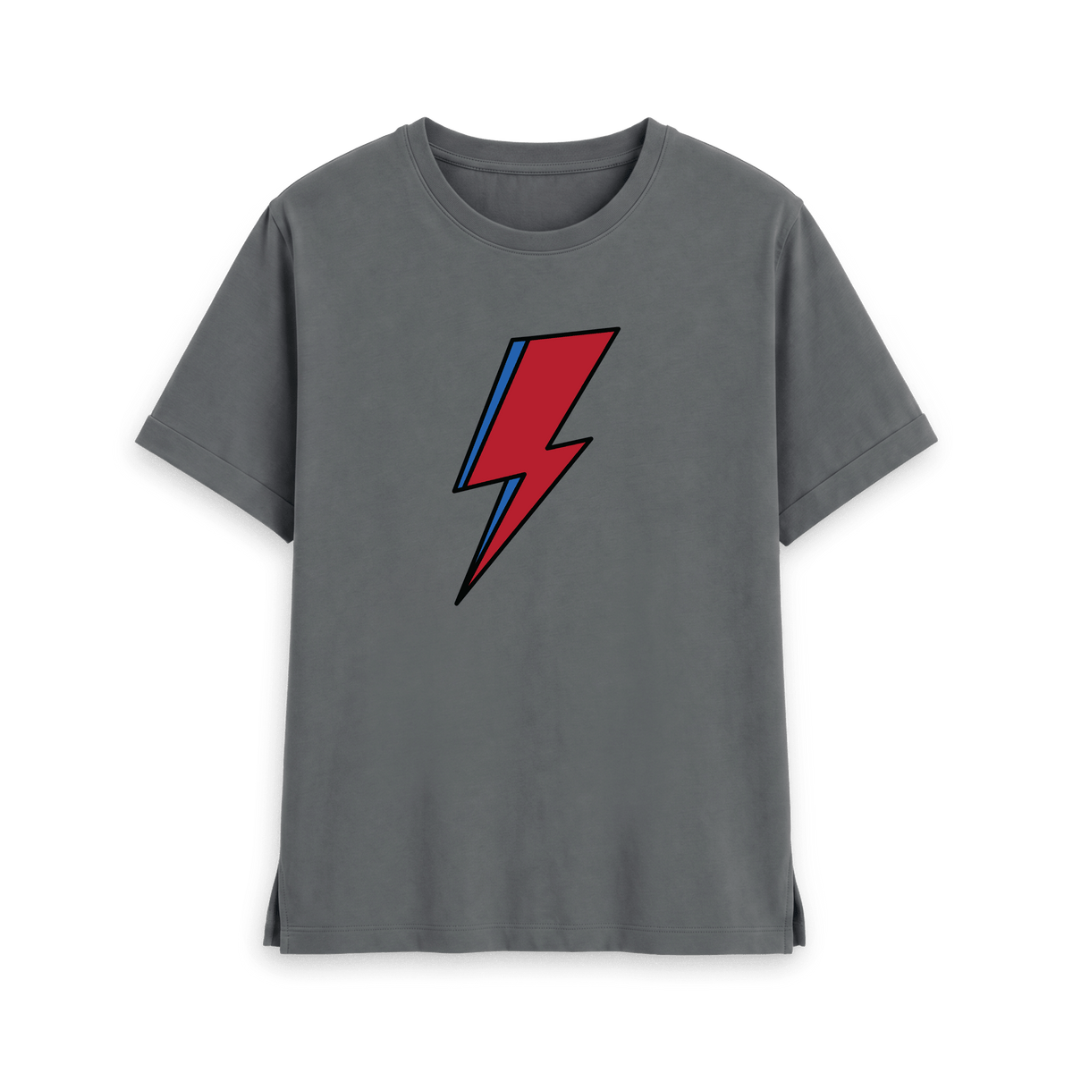 Slate Grey womens t-shirt with David Bowie Aladdin Sane lightning bolt design, front view