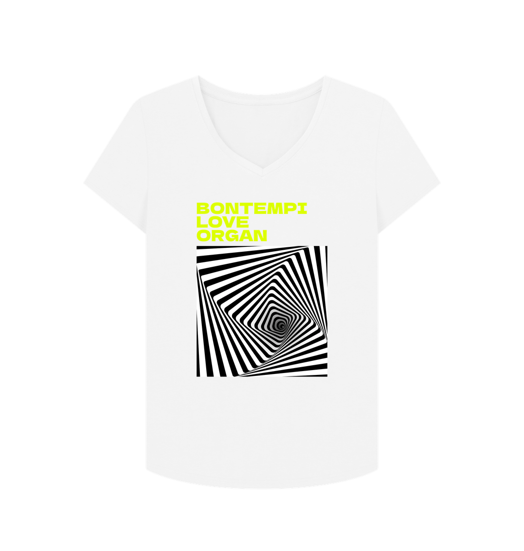 White Bontempi Love Organ Green & Black Graphic Womens V-Neck T-Shirt