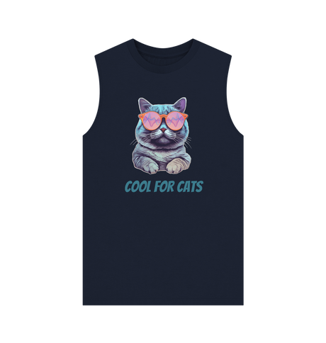 Navy Blue \"Cool For Cats\" Graphic Mens Vest