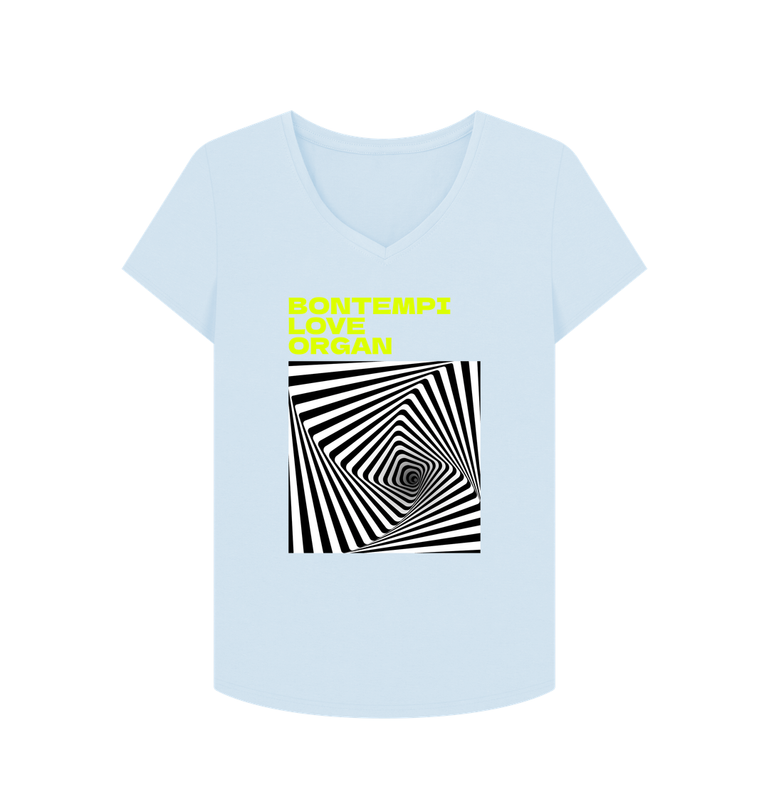 Sky Blue Bontempi Love Organ Green & Black Graphic Womens V-Neck T-Shirt