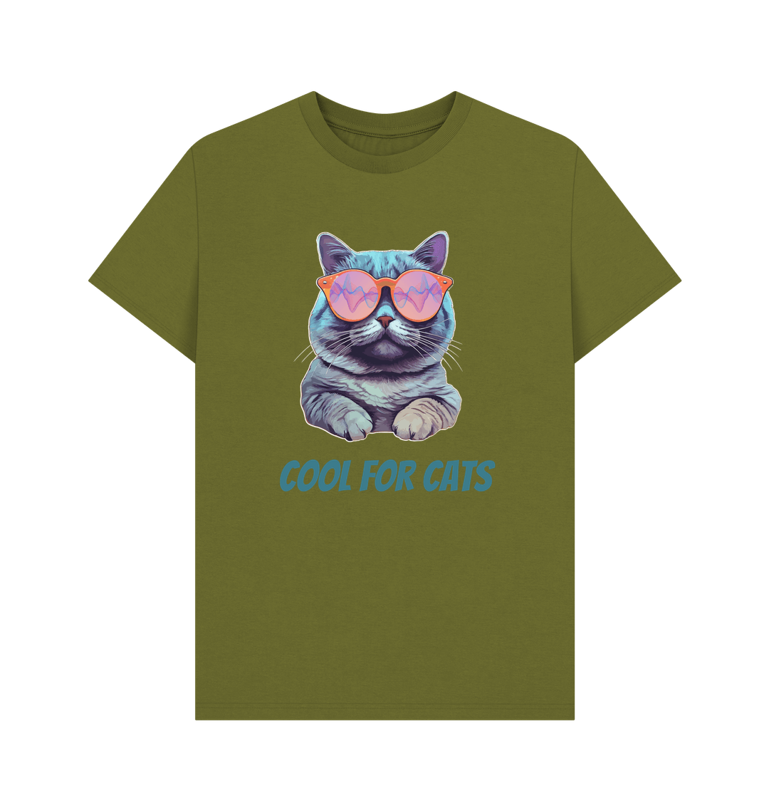 Moss Green \"Cool For Cats\" Graphic Mens T-Shirt