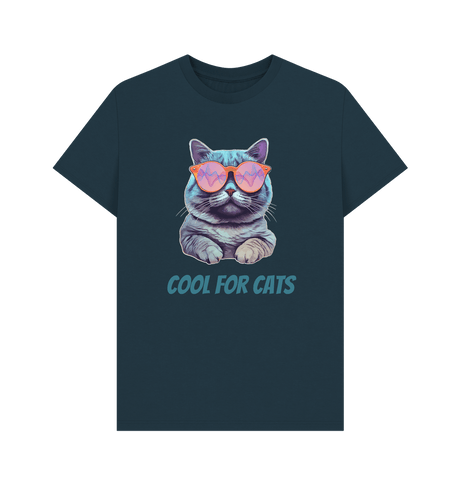 Denim Blue \"Cool For Cats\" Graphic Mens T-Shirt