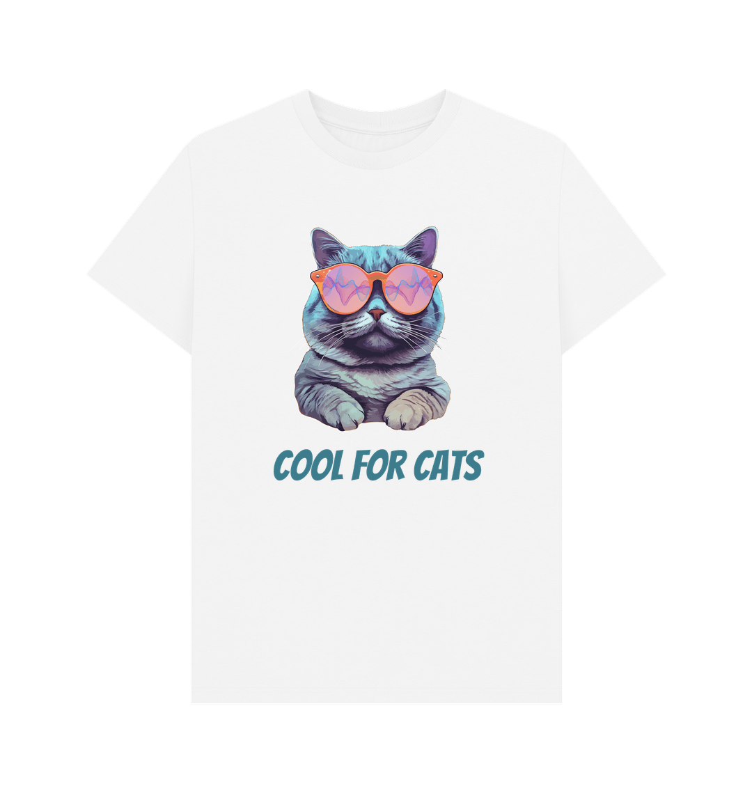 White \"Cool For Cats\" Graphic Mens T-Shirt