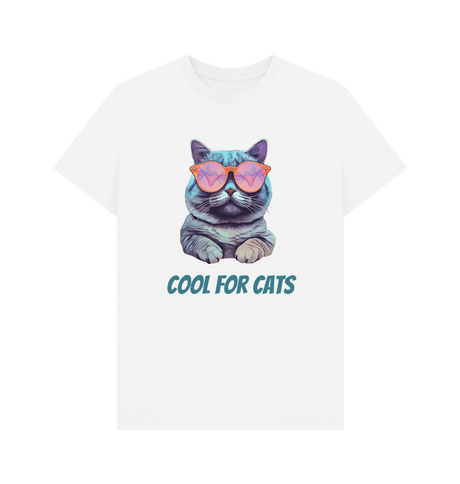 White \"Cool For Cats\" Graphic Mens T-Shirt