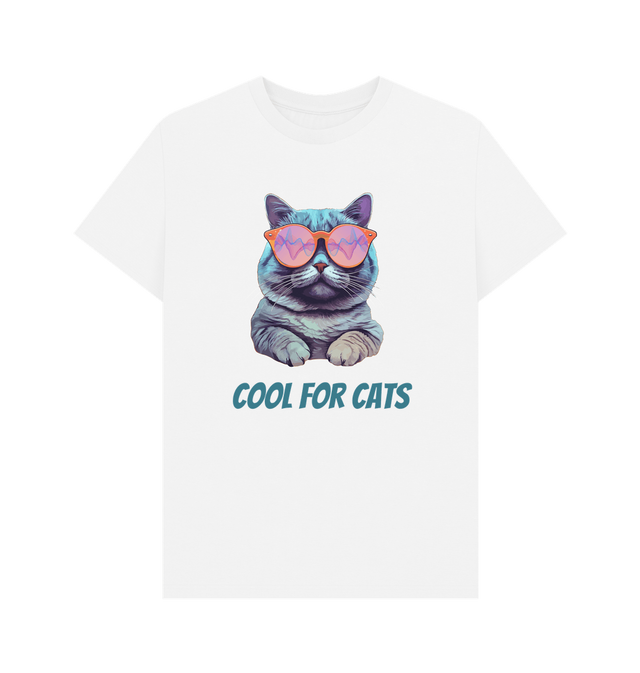 White \"Cool For Cats\" Graphic Mens T-Shirt