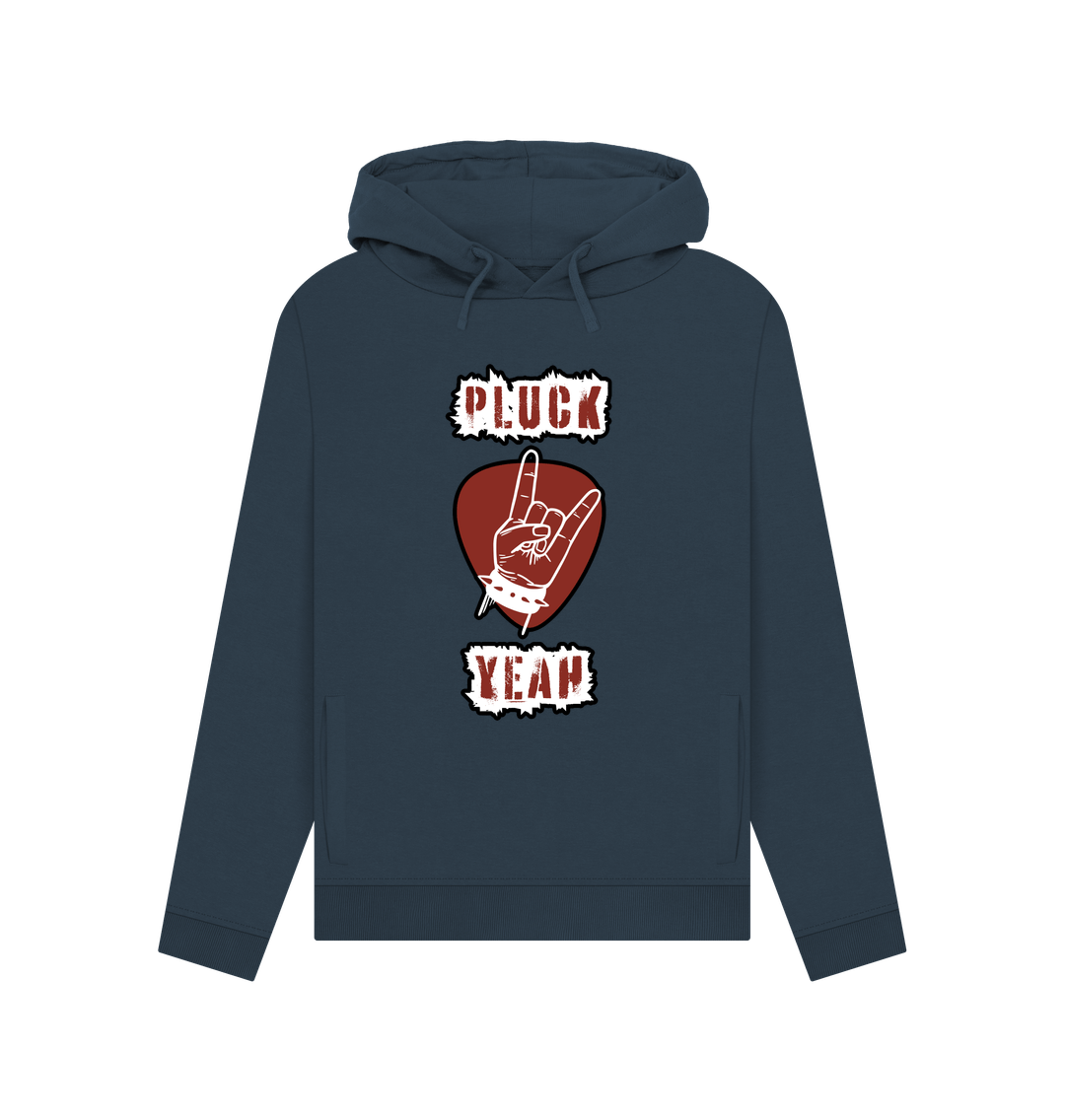 Navy Blue \"Pluck Yeah\" Graphic Rock Guitar Womens Pullover Hoodie