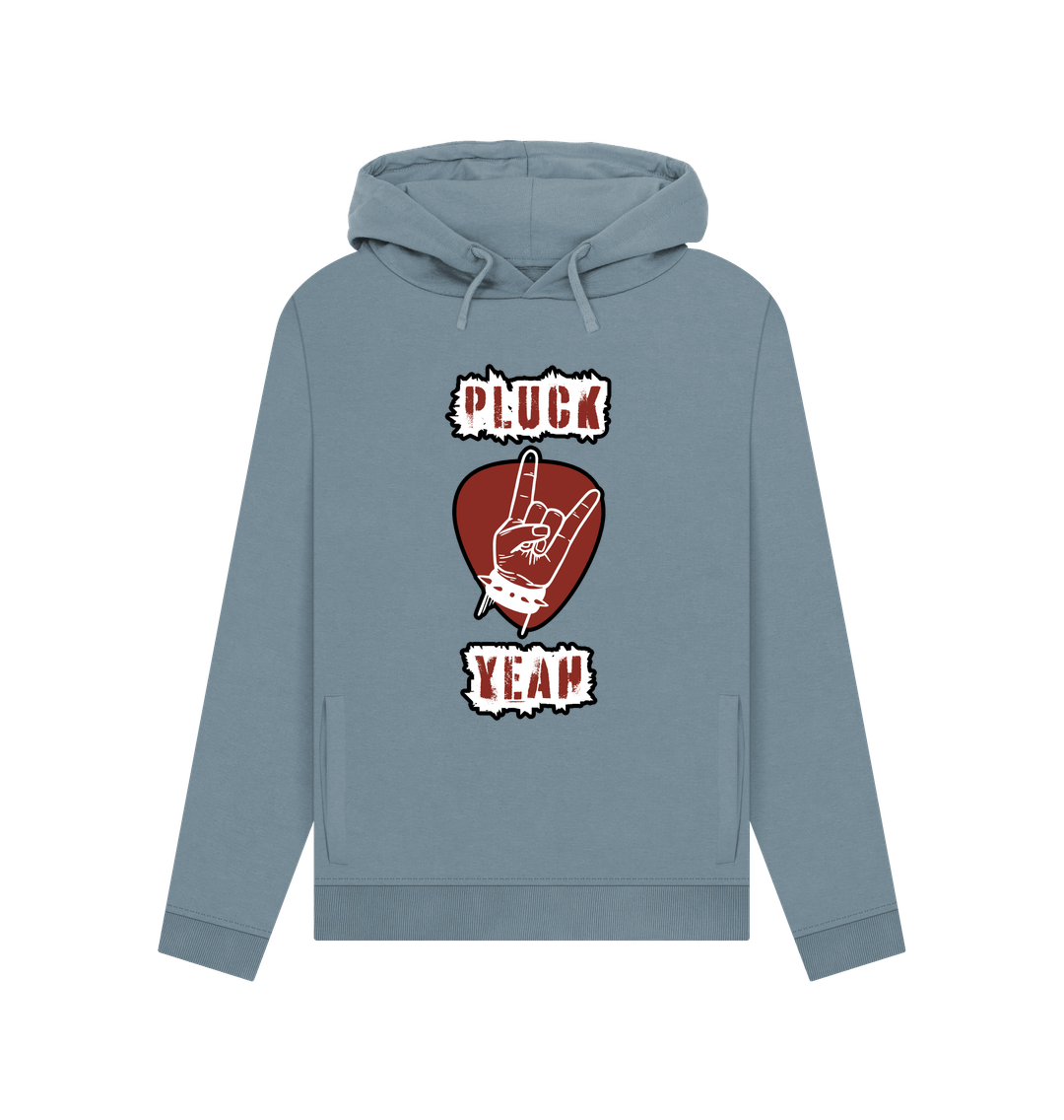 Stone Blue \"Pluck Yeah\" Graphic Rock Guitar Womens Pullover Hoodie