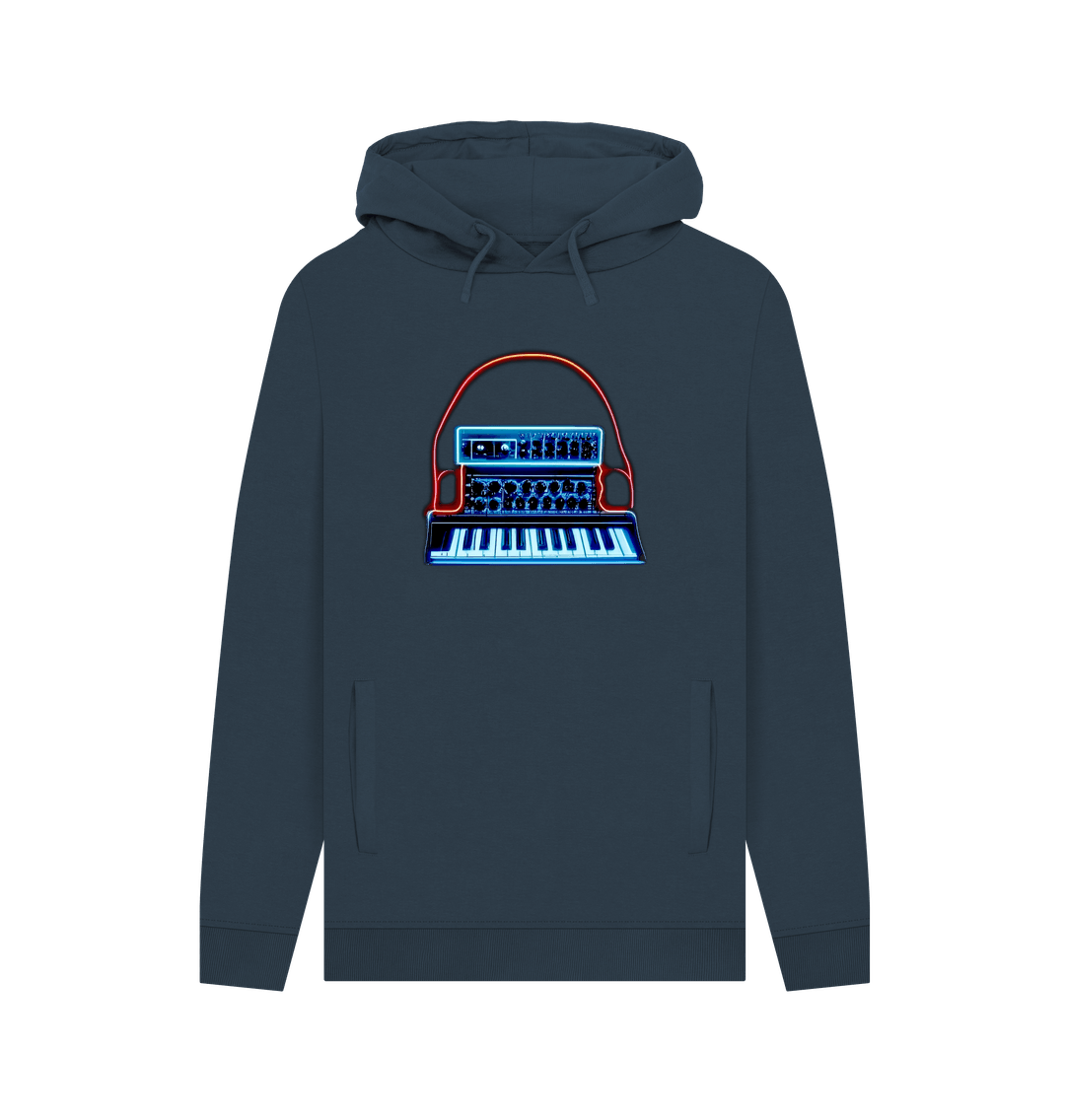 Navy Neon Moog Style Synth Mens Hoodie