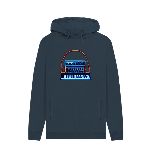 Navy Neon Moog Style Synth Mens Hoodie