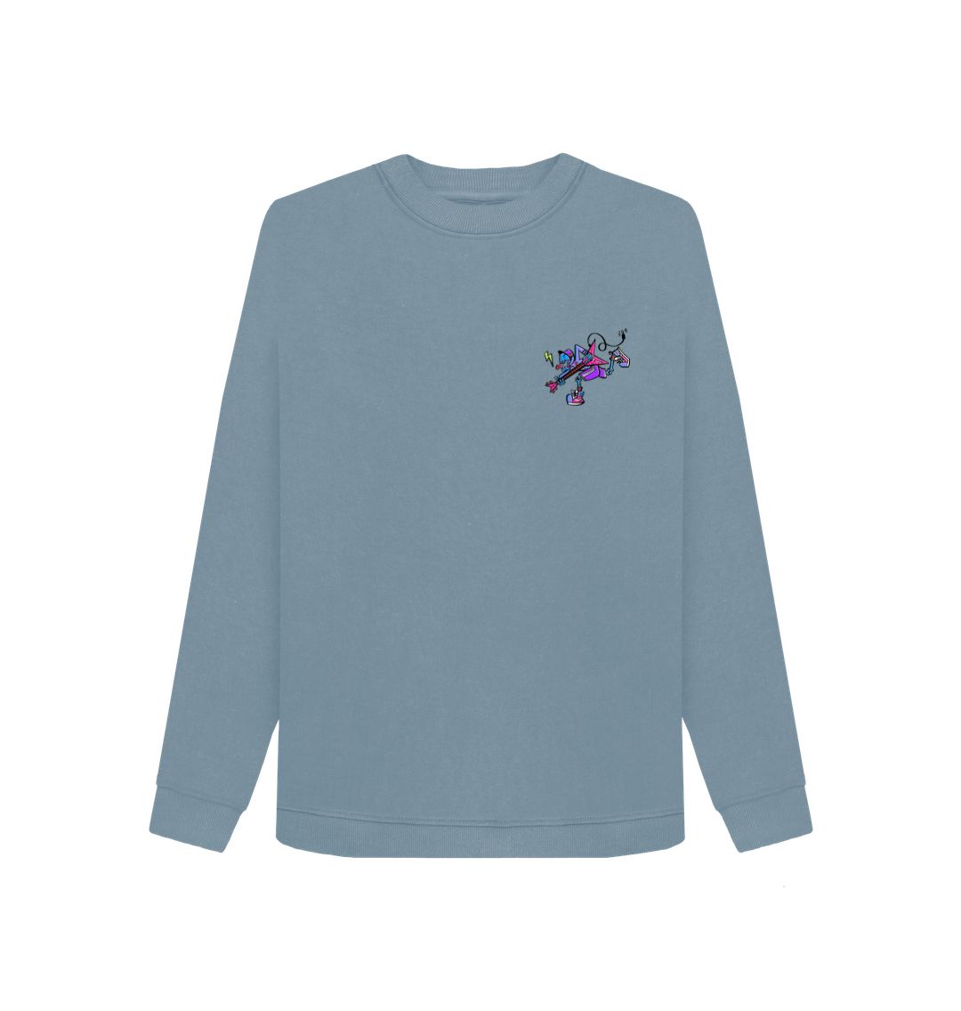 Stone Blue Womens Cartoon Character Flying V Sweater