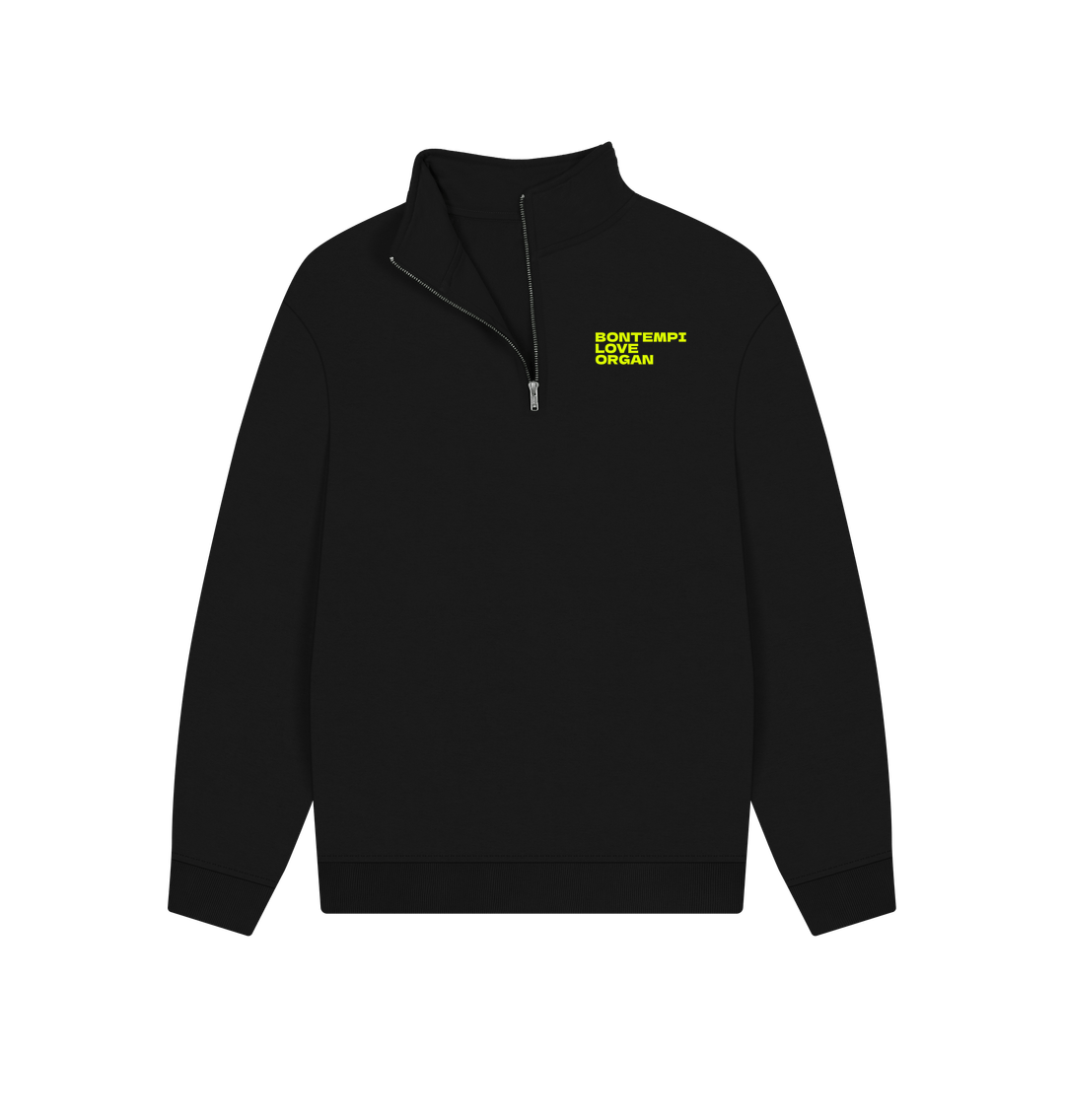 Black Bontempi Love Organ Unisex Quarter Zip Sweatshirt with pocket logo