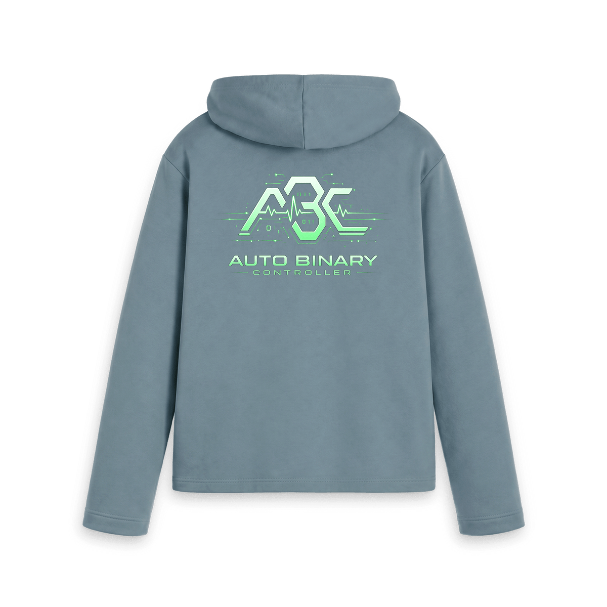 Stone blue women's relaxed fit hoodie with the ABC logo, back view