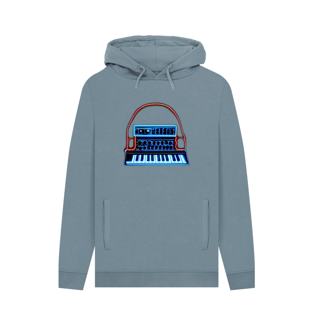 Stone Blue Neon Moog Style Synth Mens Hoodie