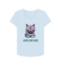 Sky Blue \"Cool For Cats\" Womens V Neck T-Shirt
