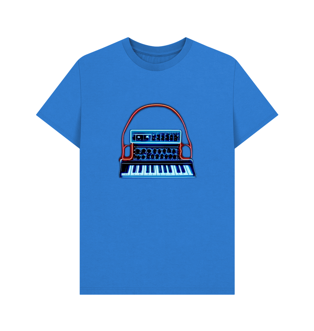 Bright Blue Neon Moog Style Synth Mens T-Shirt