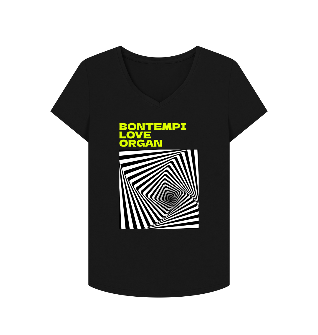 Black Bontempi Love Organ Green & Black Graphic Womens V-Neck T-Shirt