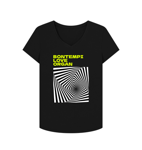 Black Bontempi Love Organ Green & Black Graphic Womens V-Neck T-Shirt