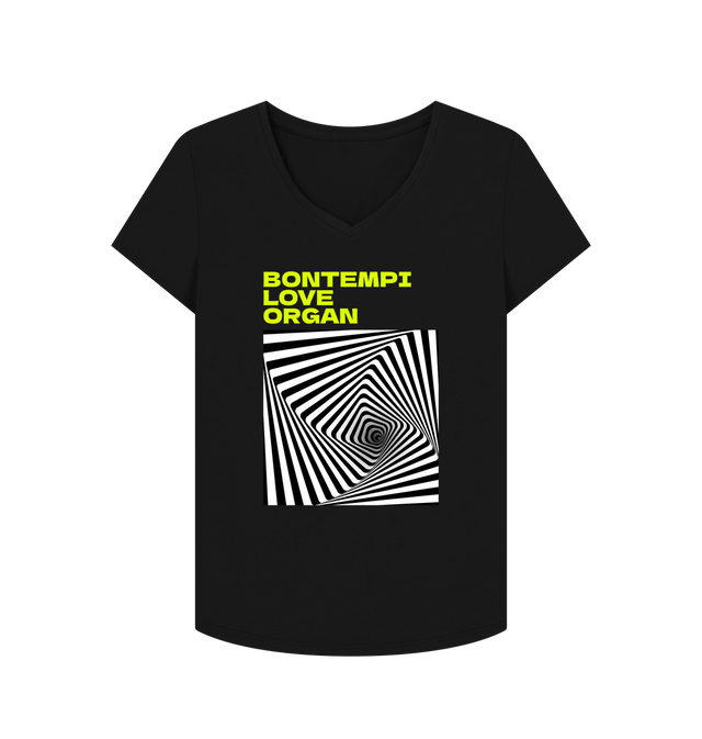 Black Bontempi Love Organ Green & Black Graphic Womens V-Neck T-Shirt