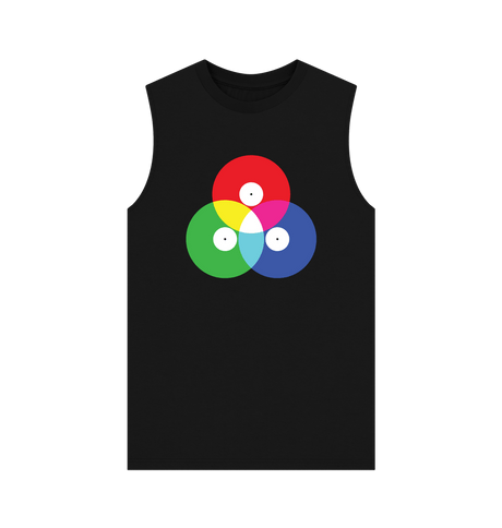 Black Colour Blend Vinyl Record Graphic Mens Vest