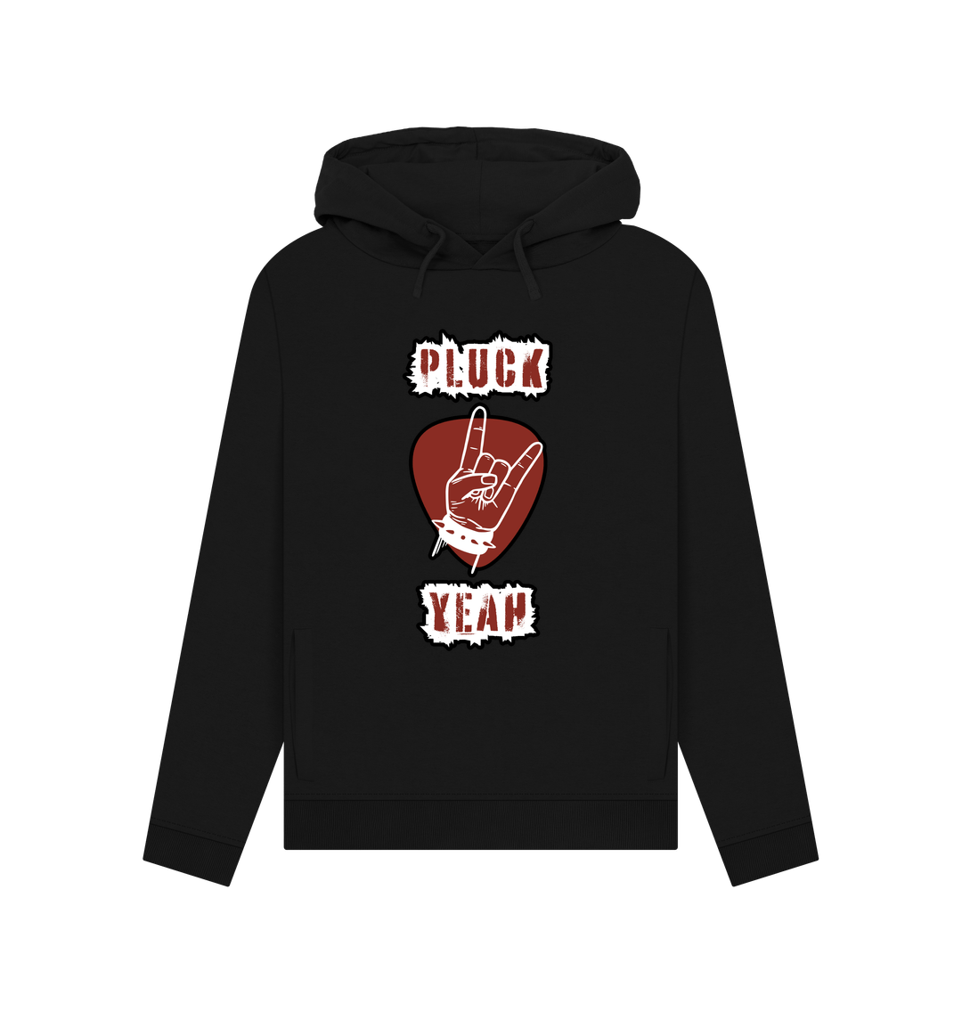 Black \"Pluck Yeah\" Graphic Rock Guitar Womens Pullover Hoodie