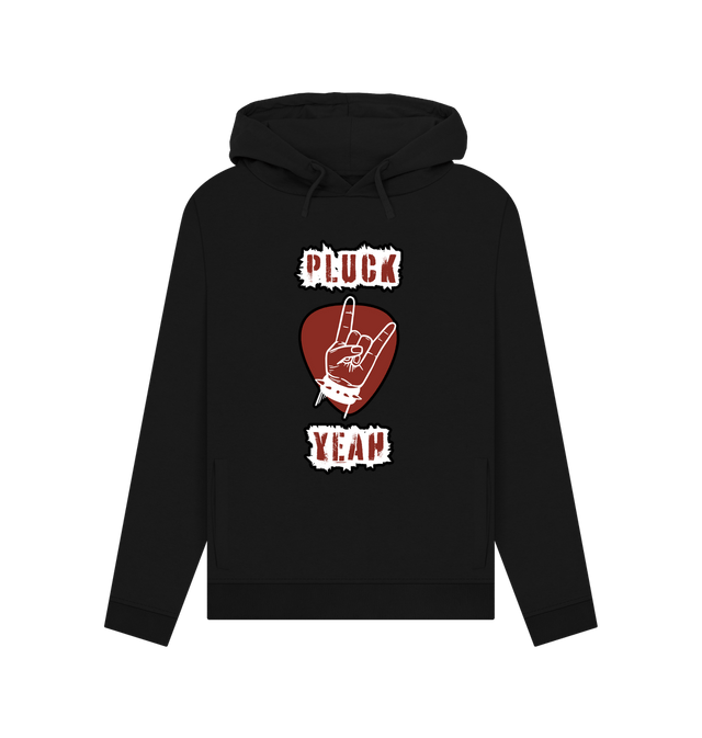 Black \"Pluck Yeah\" Graphic Rock Guitar Womens Pullover Hoodie