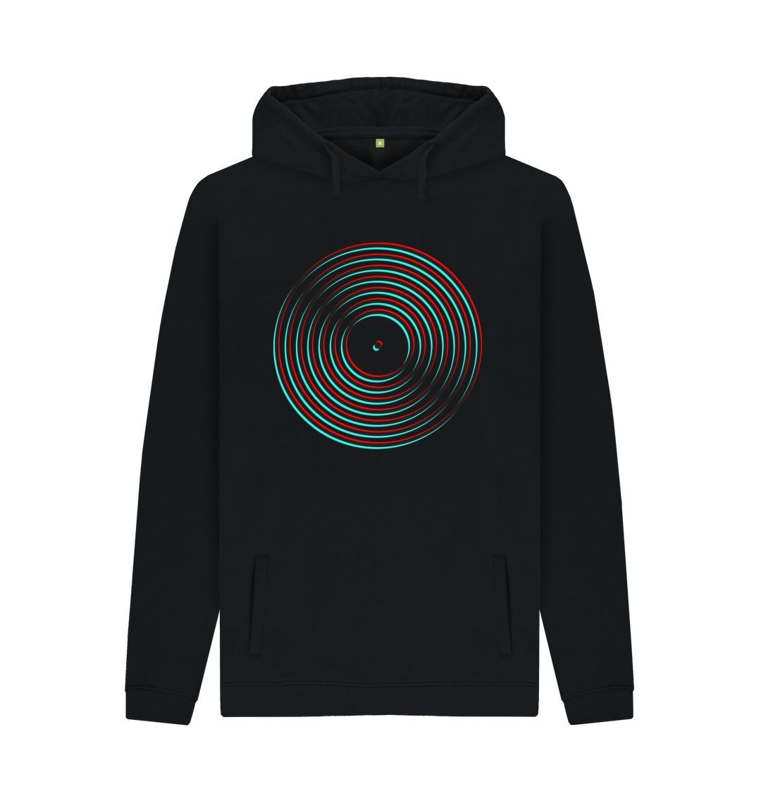 Black Mens Vinyl Record Outline Hoodie