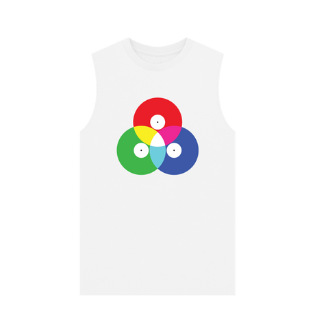 White Colour Blend Vinyl Record Graphic Mens Vest