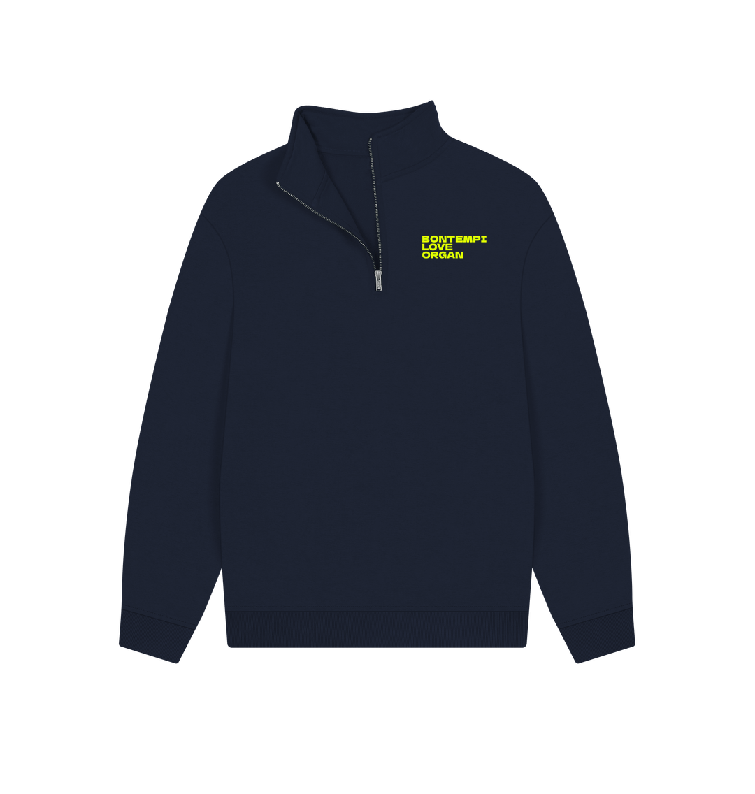 Navy Bontempi Love Organ Unisex Quarter Zip Sweatshirt with pocket logo