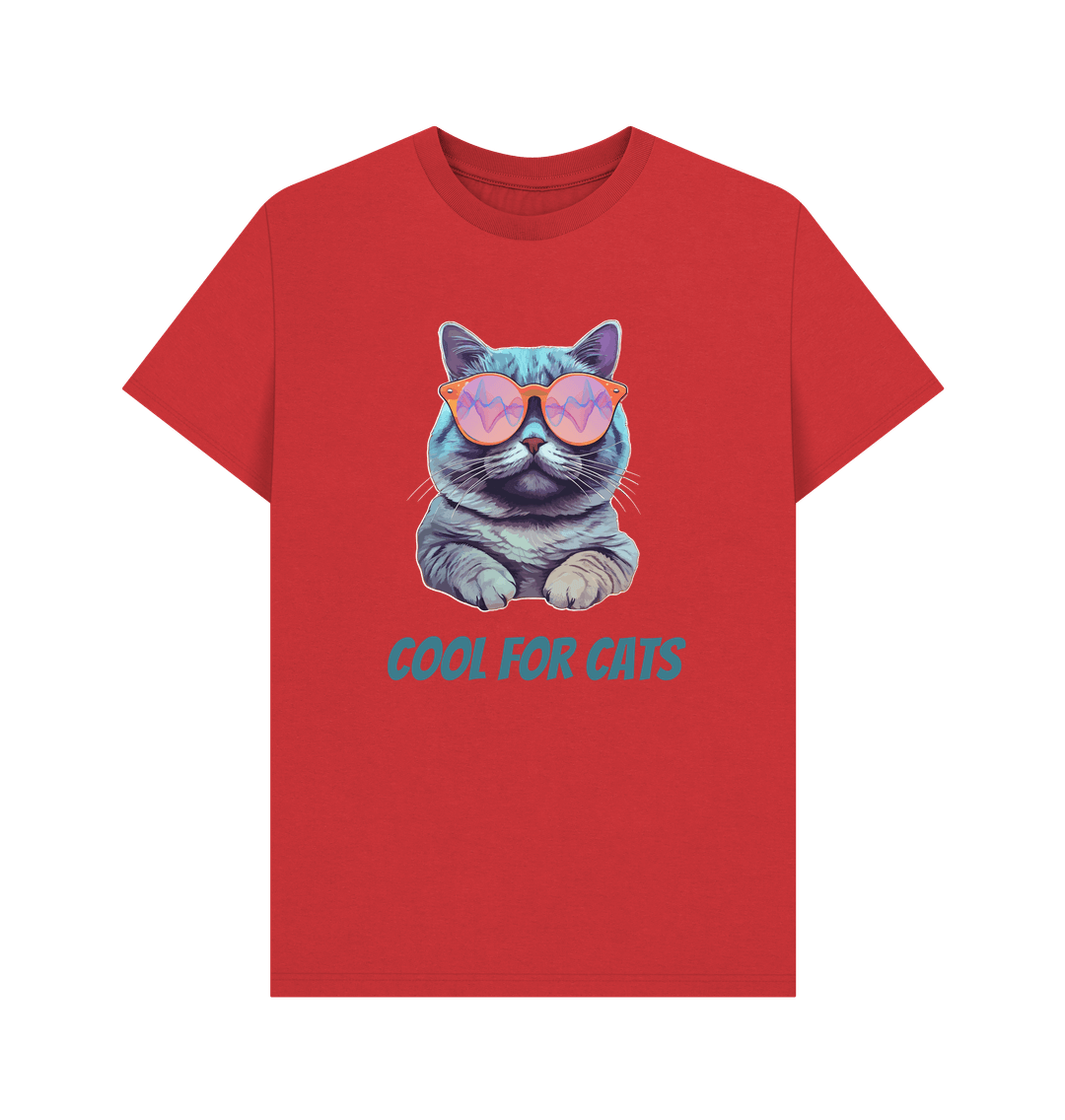 Red \"Cool For Cats\" Graphic Mens T-Shirt