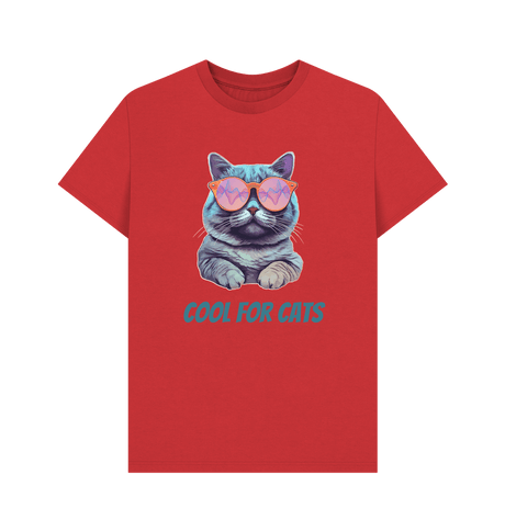 Red \"Cool For Cats\" Graphic Mens T-Shirt
