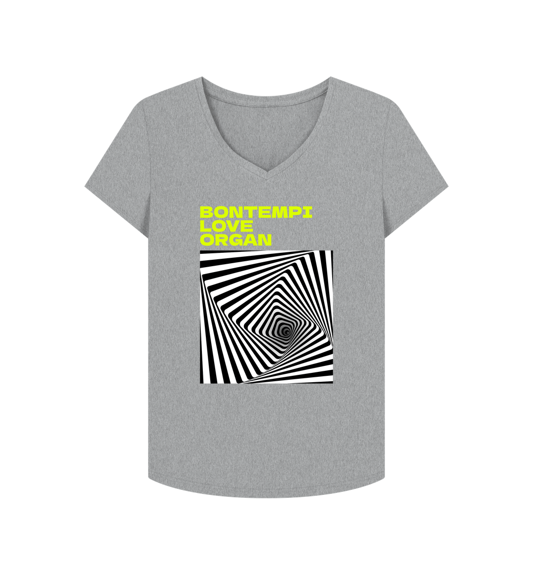 Athletic Grey Bontempi Love Organ Green & Black Graphic Womens V-Neck T-Shirt