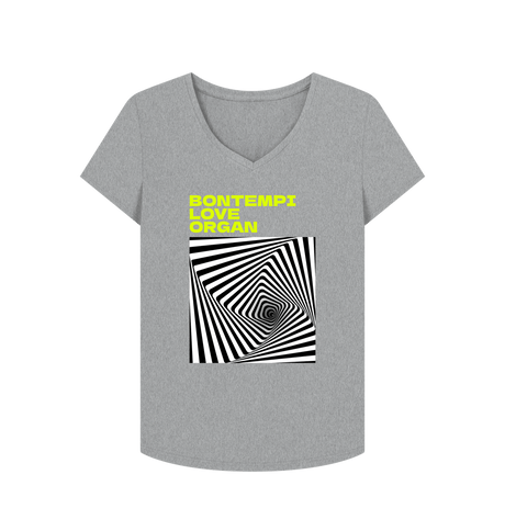 Athletic Grey Bontempi Love Organ Green & Black Graphic Womens V-Neck T-Shirt