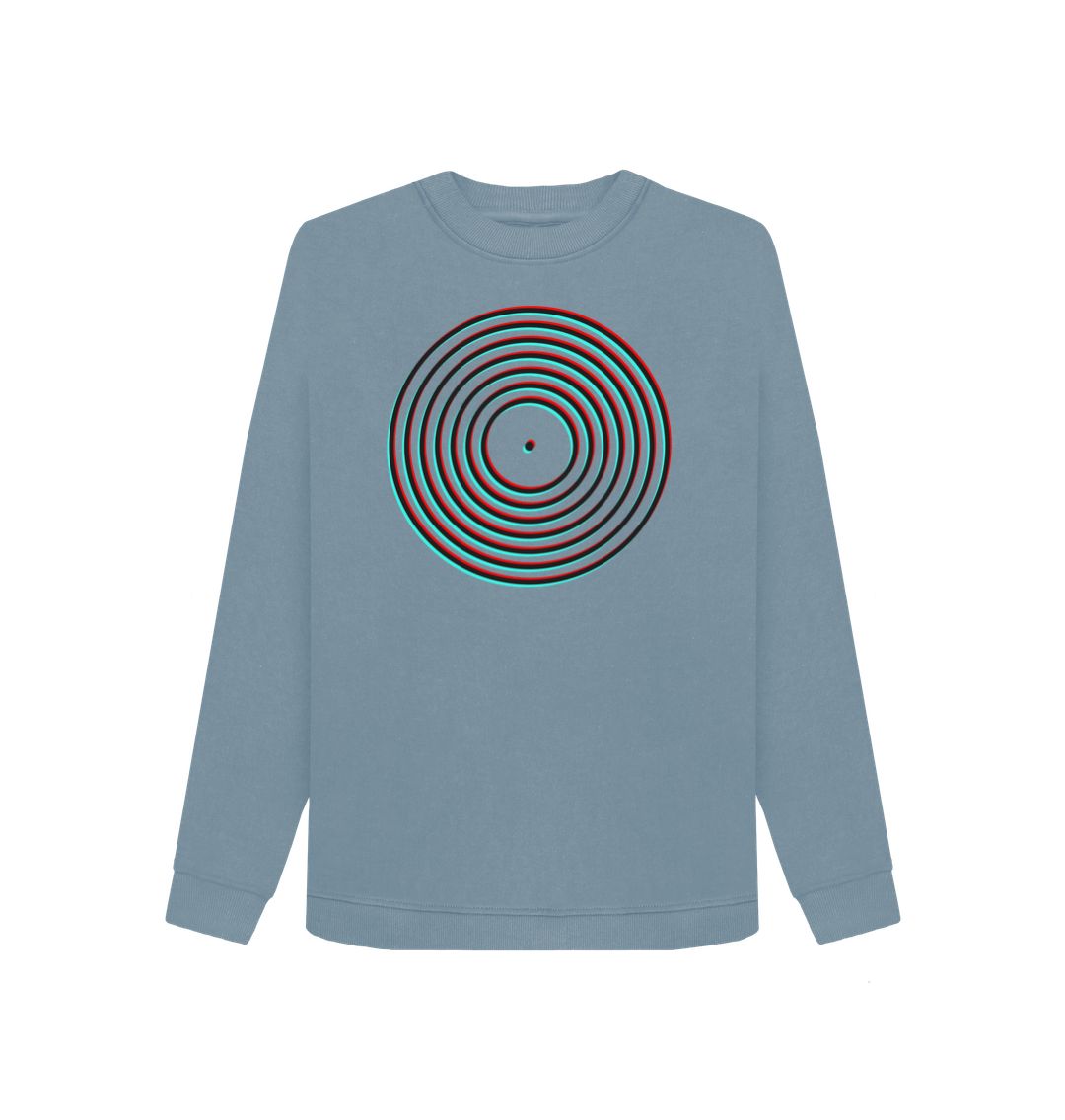 Stone Blue Womens Vinyl Record Outline Sweatshirt