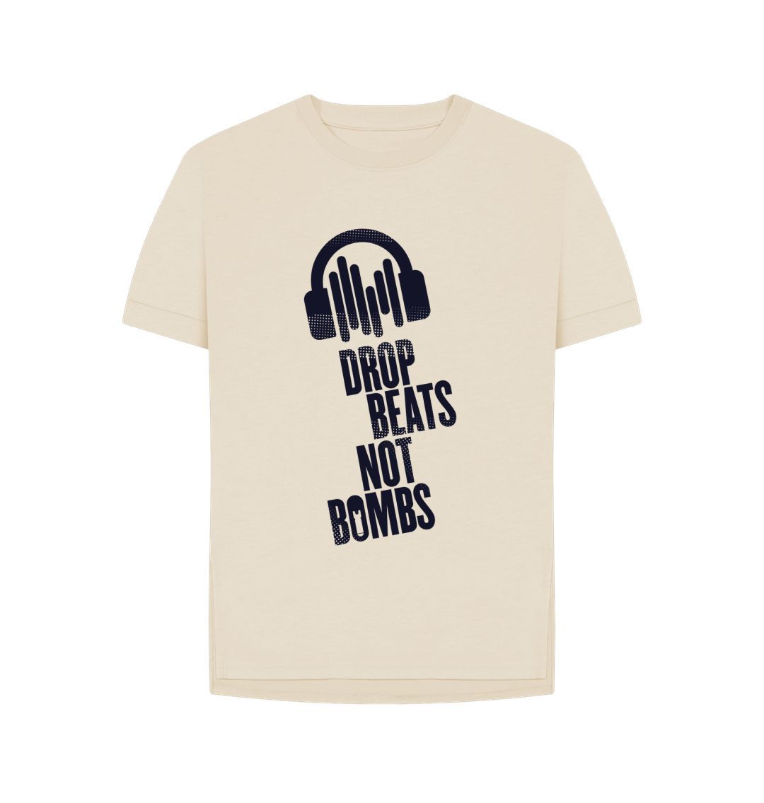 Oat Drop Beats Not Bombs Sound Shirts Navy Logo Relaxed Fit Womens T-Shirt