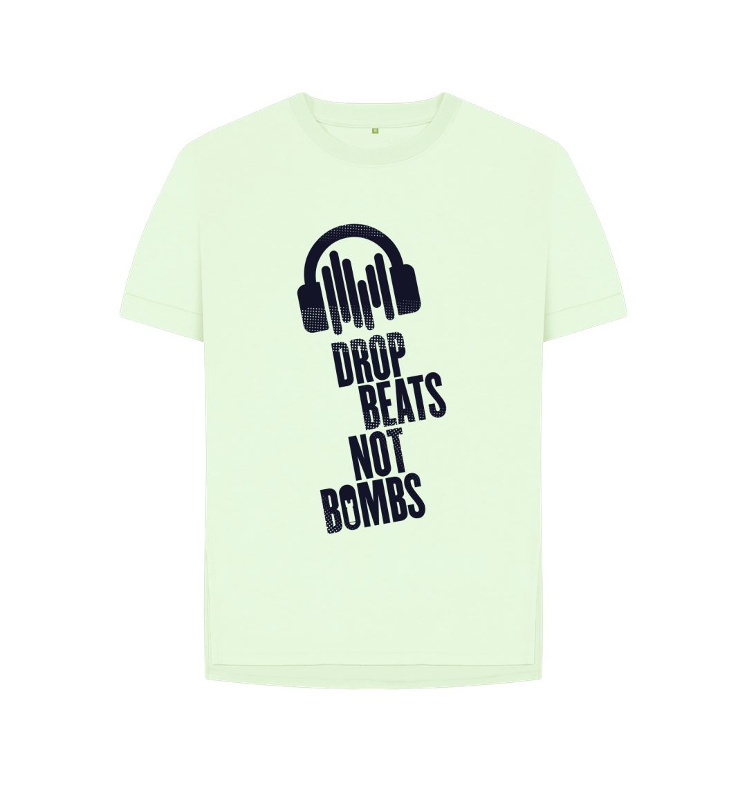 Pastel Green Drop Beats Not Bombs Sound Shirts Navy Logo Relaxed Fit Womens T-Shirt
