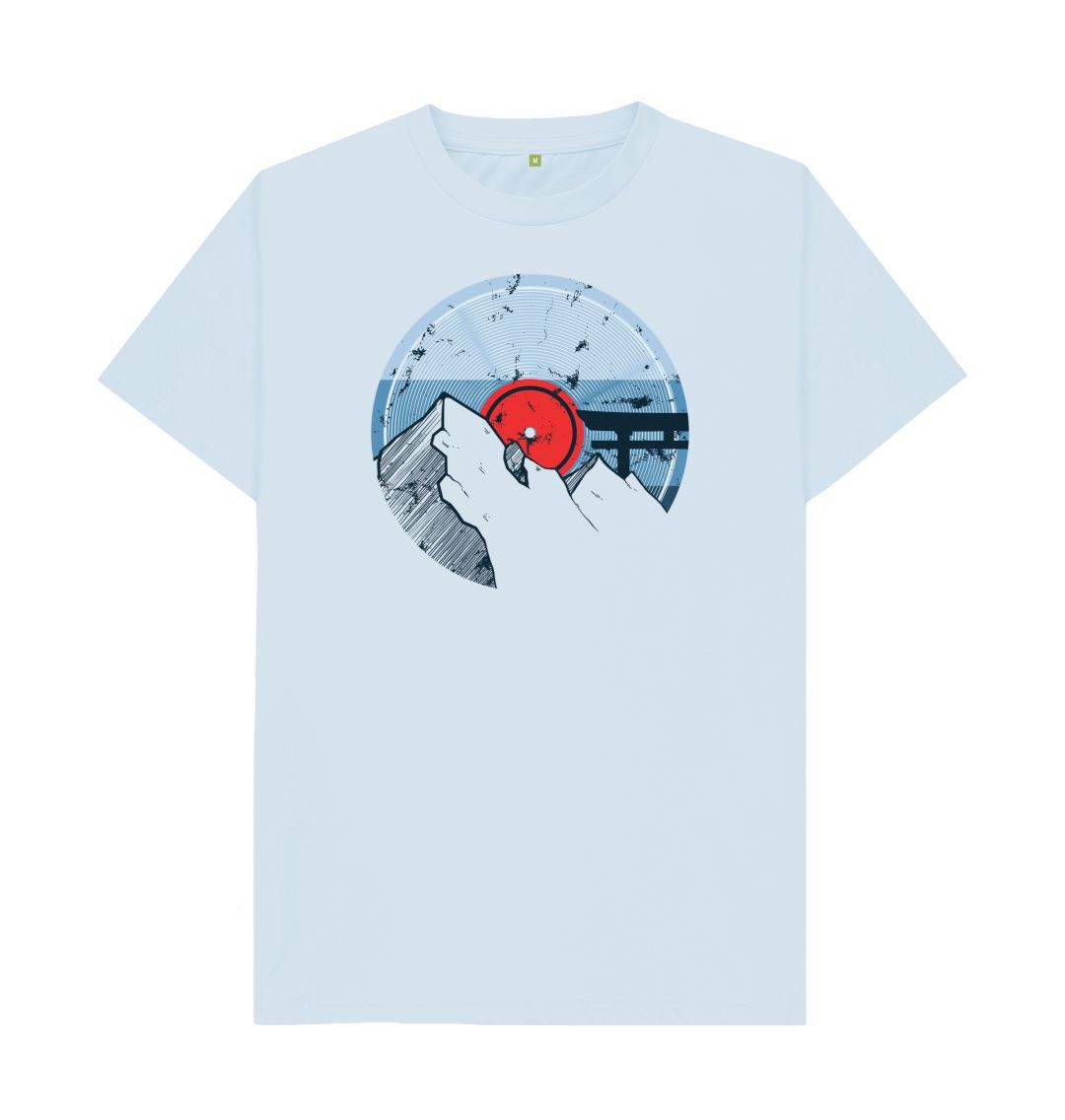 Sky Blue Mens Vinyl Record Mountain T-Shirt