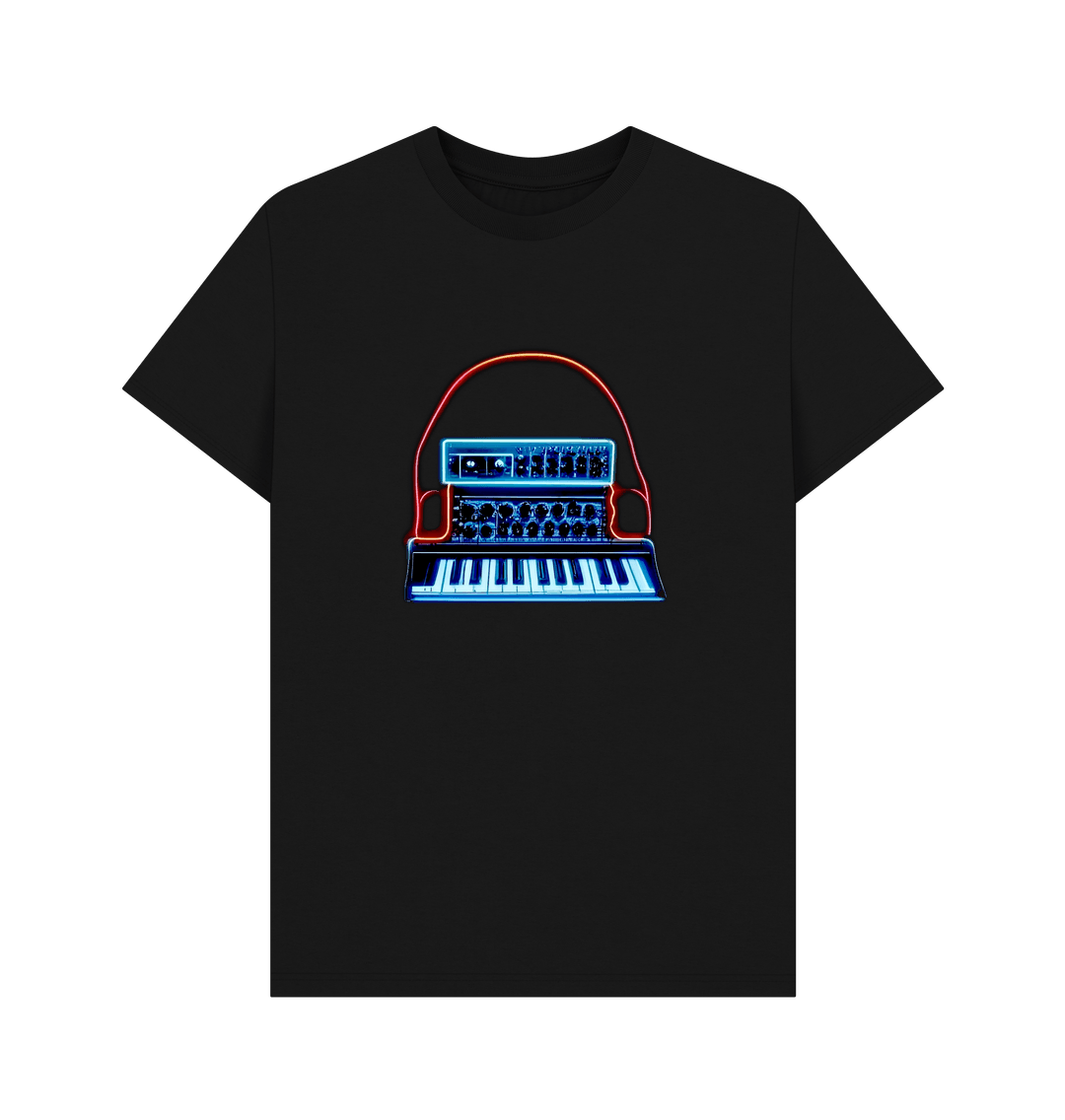 Black Neon Moog Style Synth Mens T-Shirt