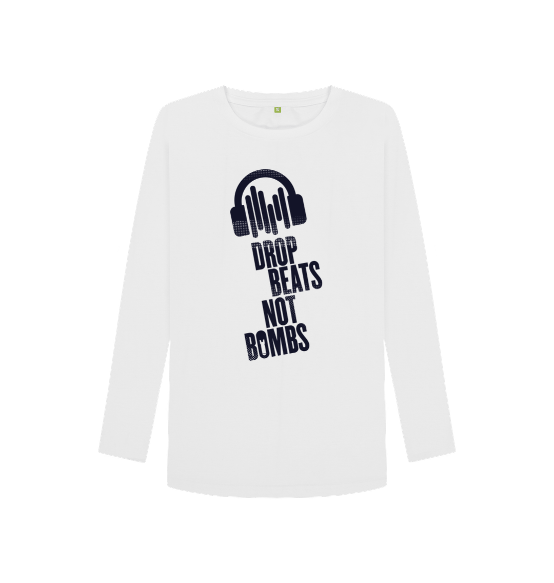 White Printed Long Sleeve T Shirt Front