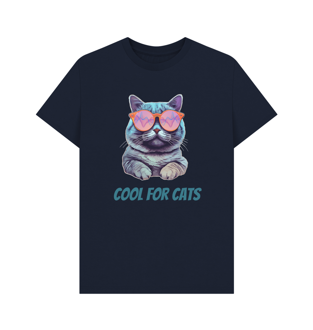 Navy Blue \"Cool For Cats\" Graphic Mens T-Shirt