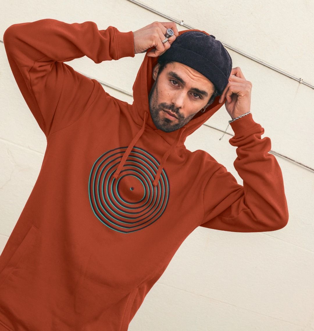Mens Vinyl Record Outline Hoodie