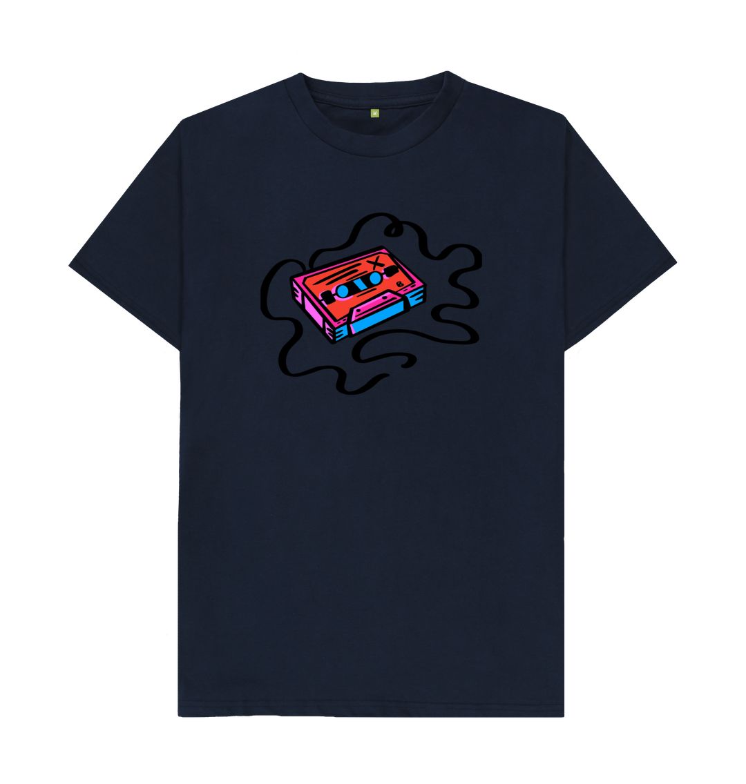 Navy Blue Marker Pen Cassette Illustration T-Shirt