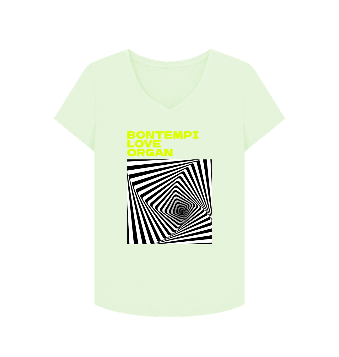 Pastel Green Bontempi Love Organ Green & Black Graphic Womens V-Neck T-Shirt
