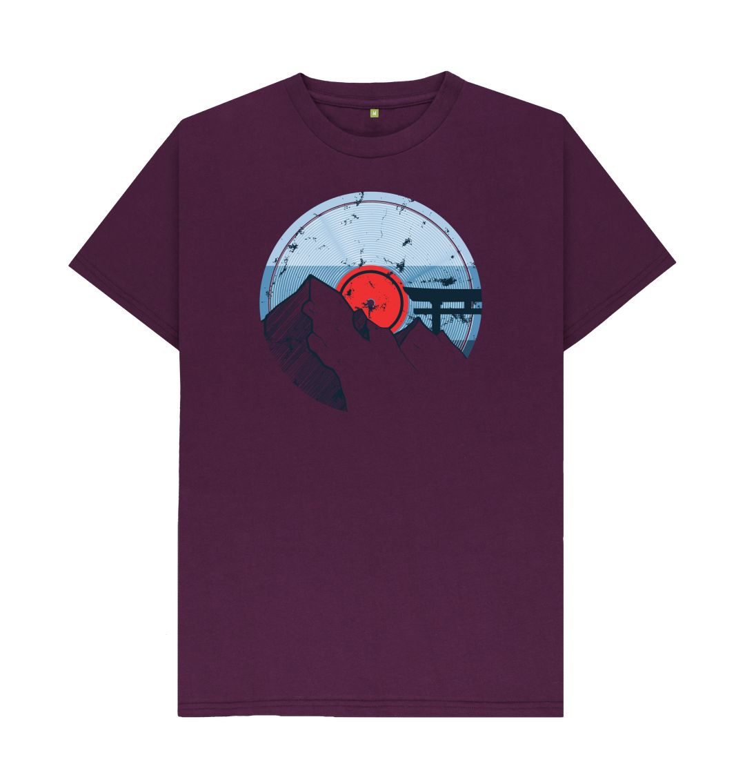 Purple Mens Vinyl Record Mountain T-Shirt