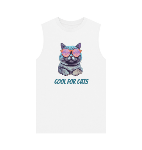 White \"Cool For Cats\" Graphic Mens Vest