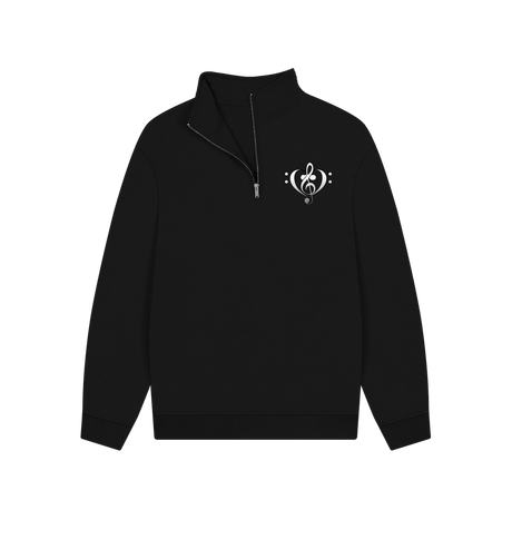 Black Combined Clef Heart Symbol Graphic Unisex Quarter Zip Sweatshirt