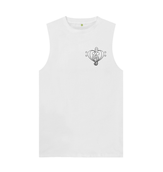 White Combined Clef Heart Symbol Graphic Mens Vest