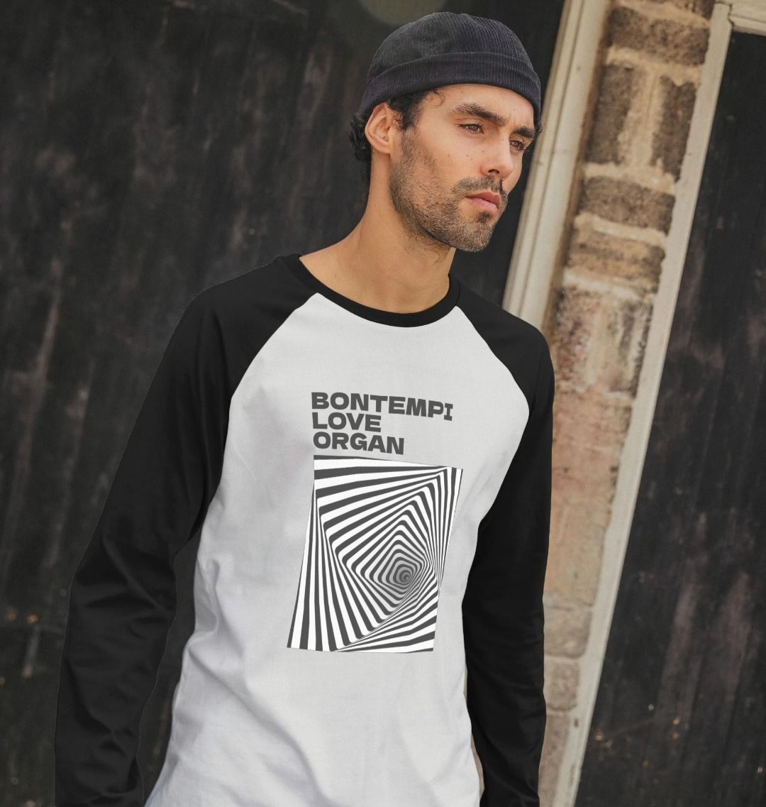 Bontempi Love Organ Black & White Graphic Mens Baseball Shirt